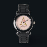 Custom Name Gold Foil Blush Pink Roses Letter A Watch<br><div class="desc">Custom Name Gold Foil Blush Pink Roses Letter A design features a stylish floral monogram with elegant shimmer—perfect for feminine themes,  romantic occasions,  and personalised name customisation. Click 'Personalise' to customise with your name or a loved one’s.</div>