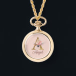 Custom Name Gold Foil Blush Pink Roses Letter A Watch<br><div class="desc">Custom Name Gold Foil Blush Pink Roses Letter A design features a stylish floral monogram with elegant shimmer—perfect for feminine themes,  romantic occasions,  and personalised name customisation. Click 'Personalise' to customise with your name or a loved one’s.</div>