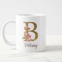 Custom Name Gold Foil Blush Pink Roses Letter B