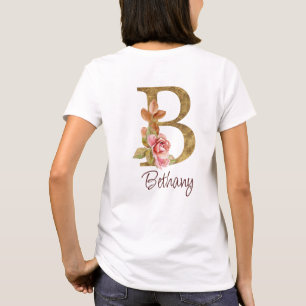 Custom Name Gold Foil Blush Pink Roses Letter B T-Shirt