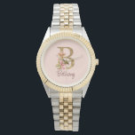 Custom Name Gold Foil Blush Pink Roses Letter B Watch<br><div class="desc">Custom Name Gold Foil Blush Pink Roses Letter B design showcases a delicate floral monogram with golden shimmer—ideal for elegant personalisation,  romantic vibes,  and thoughtful name-based creations. Click 'Personalise' to add your name or someone special’s.</div>