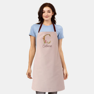 Custom Name Gold Foil Blush Pink Roses Letter C Apron