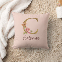 Custom Name Gold Foil Blush Pink Roses Letter C