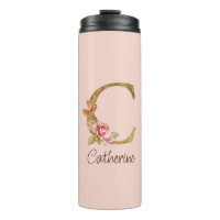 Custom Name Gold Foil Blush Pink Roses Letter C