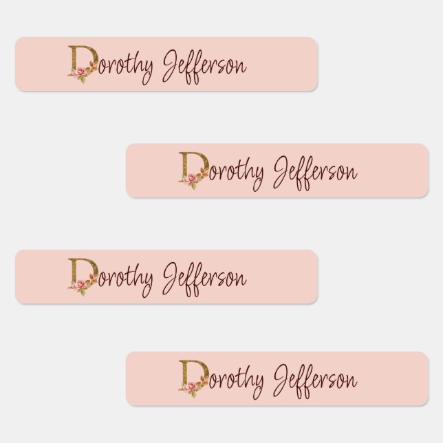 Custom Name Gold Foil Blush Pink Roses Letter D (Group)