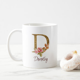 Custom Name Gold Foil Blush Pink Roses Letter D Coffee Mug