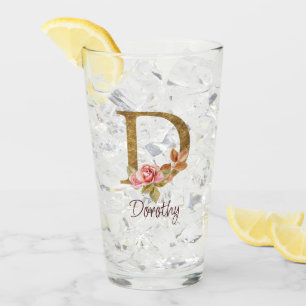 Custom Name Gold Foil Blush Pink Roses Letter D Glass