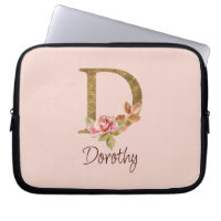 Custom Name Gold Foil Blush Pink Roses Letter D