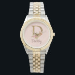 Custom Name Gold Foil Blush Pink Roses Letter D Watch<br><div class="desc">Custom Name Gold Foil Blush Pink Roses Letter D design presents an elegant floral monogram with shimmering detail—ideal for soft feminine style,  romantic touches,  and personalised name designs. Click 'Personalise' to add your name or a loved one’s.</div>