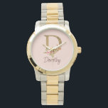 Custom Name Gold Foil Blush Pink Roses Letter D Watch<br><div class="desc">Custom Name Gold Foil Blush Pink Roses Letter D design presents an elegant floral monogram with shimmering detail—ideal for soft feminine style,  romantic touches,  and personalised name designs. Click 'Personalise' to add your name or a loved one’s.</div>