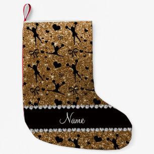 Custom name gold glitter cheerleading small christmas stocking