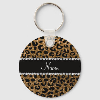 Custom name gold glitter cheetah print key ring