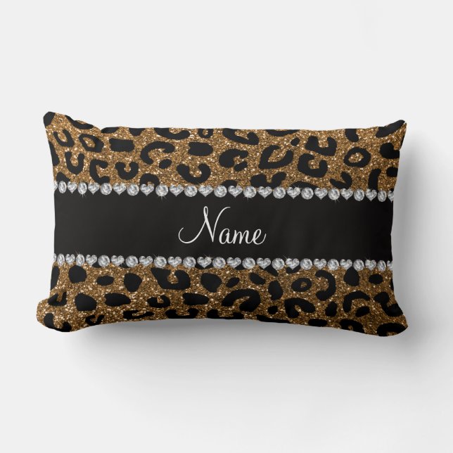 Custom name gold glitter cheetah print lumbar cushion (Front)