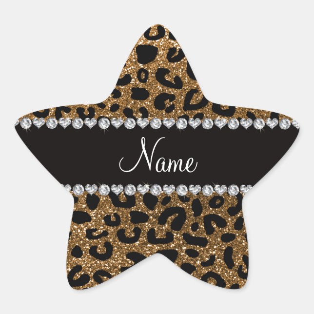 Custom name gold glitter cheetah print star sticker (Front)