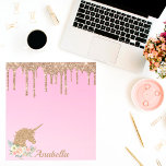 Custom Name Gold Glitter Drips Floral Unicorn Notepad<br><div class="desc">Custom Name Gold Glitter Drips Floral Unicorn Notepad</div>