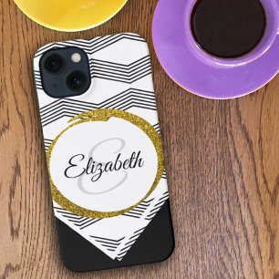 Custom Name Gold Glitter Initial Letter Monogram iPhone 13 Case