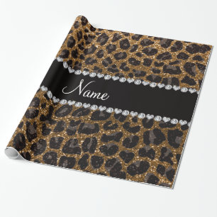 Custom name gold glitter leopard print wrapping paper