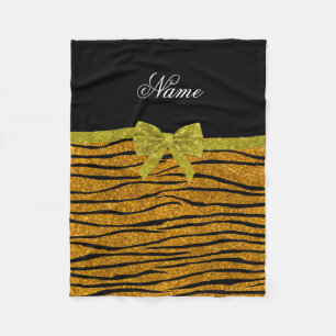 Custom name gold glitter zebra stripes name fleece blanket
