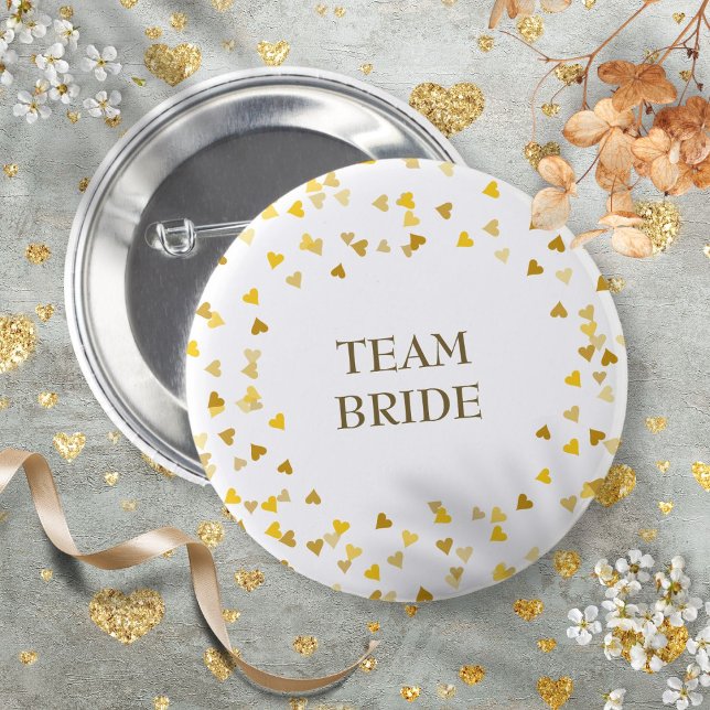 Custom Name Gold Hearts Confetti Wedding 6 Cm Round Badge (Custom Name Gold Hearts Confetti Wedding Button)