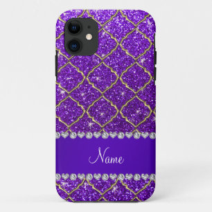 Custom name gold indigo purple glitter moroccan Case-Mate iPhone case