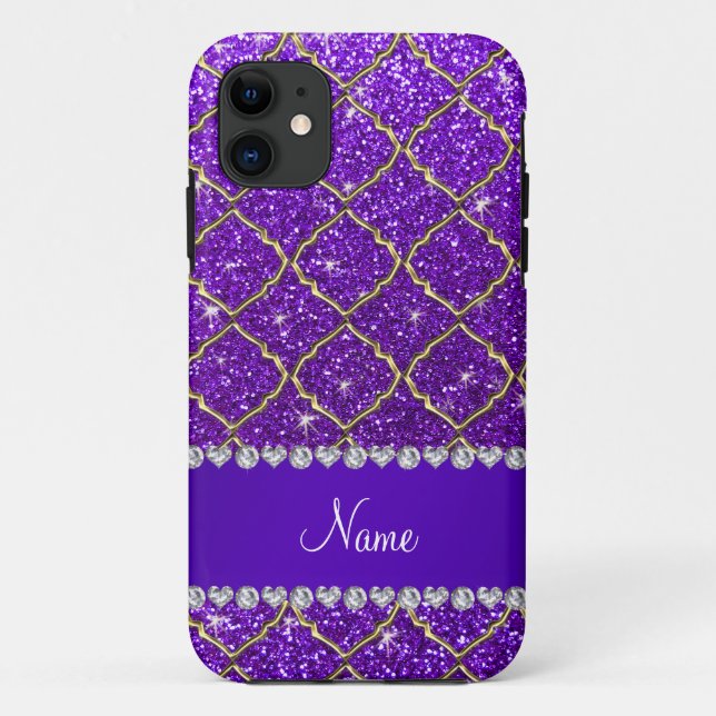 Custom name gold indigo purple glitter moroccan Case-Mate iPhone case (Back)