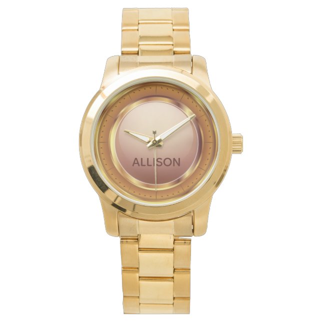 Custom Name Gold Lilac Shiny Metal Elegant Modern Watch (Front)