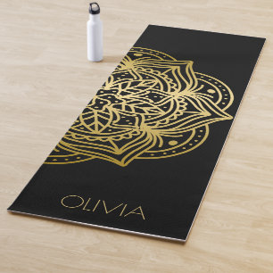 Custom Name Gold Mandala Black Yoga Mat