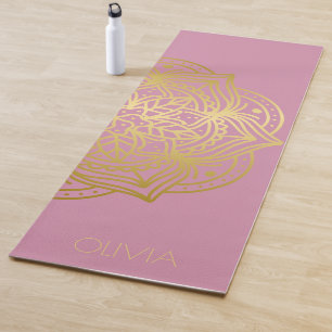 Custom Name Gold Mandala Pink Yoga Mat
