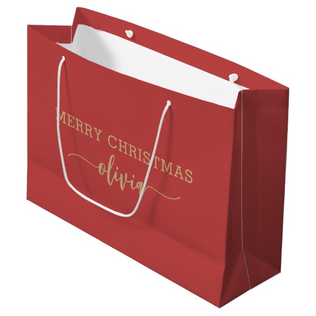 Custom Name Gold Red Large Gift Bag (Front Angled)