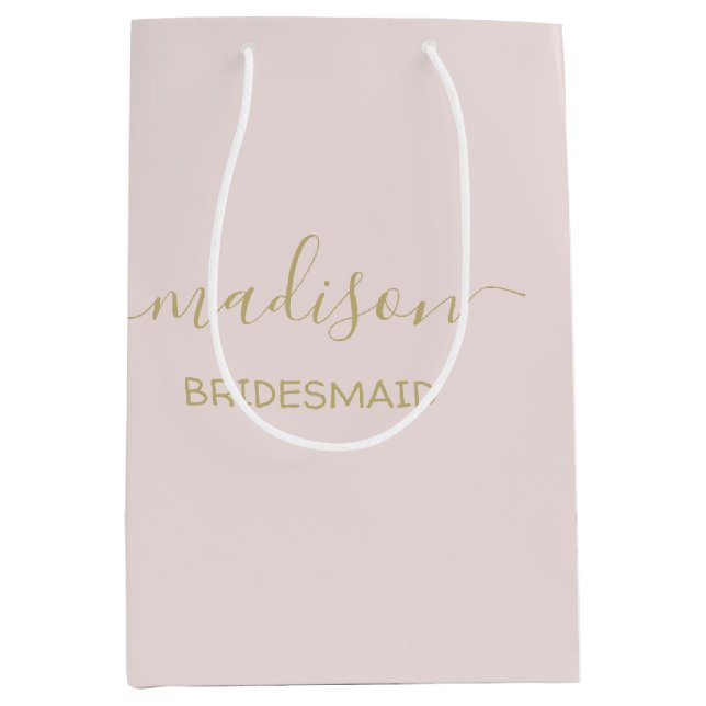 Custom Name Gold Script Calligraphy Blush Pink Medium Gift Bag (Front)