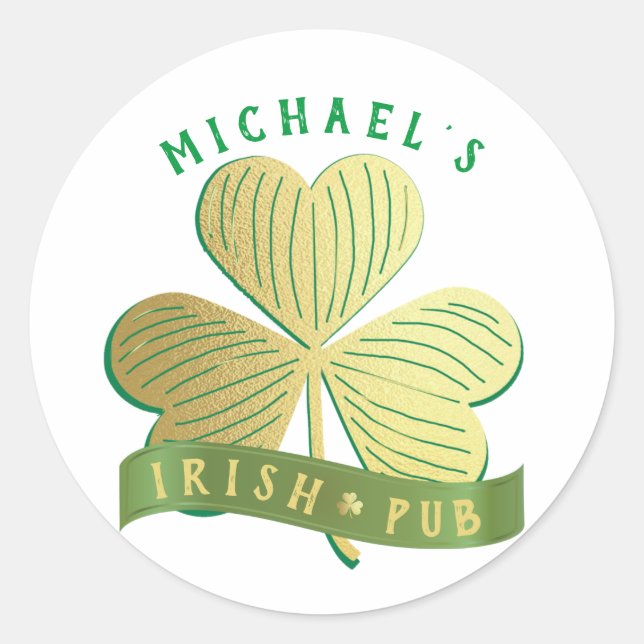 Custom Name Gold Shamrock St Patrick's Day  Classic Round Sticker (Front)
