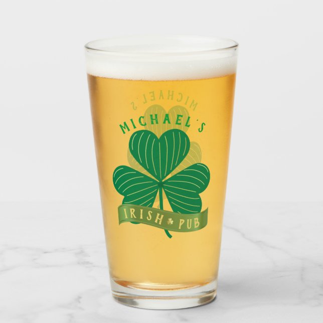 Custom Name Gold Shamrock St Patrick's Day  Glass (Front Filled)