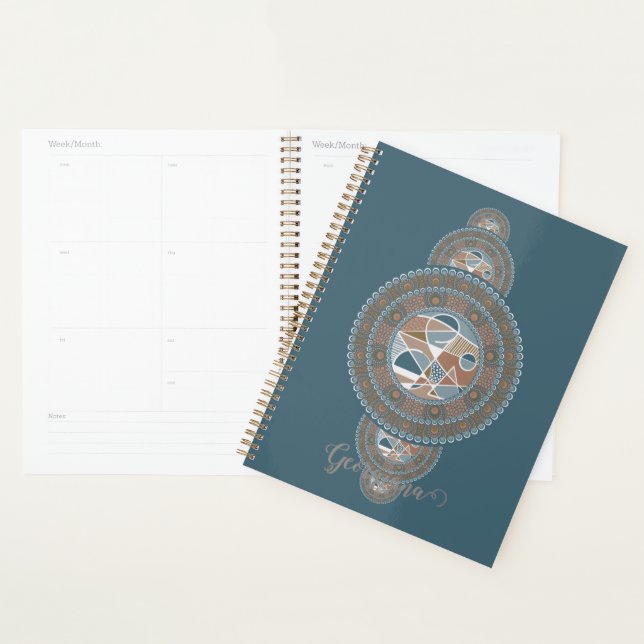 Custom Name Gold Teal Abstract Ornamental Mandala Planner (Display)