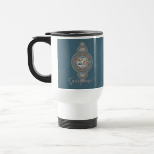 Custom Name Gold Teal Abstract Ornamental Mandala Travel Mug