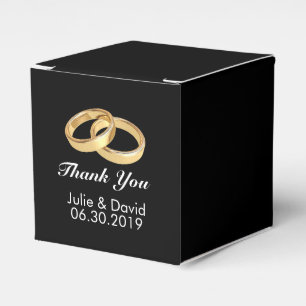 Custom Name Gold Wedding Rings Black Favour Box