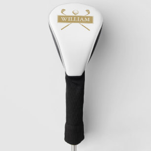 Custom Name Gold White Clubs And Ball  Golf Head Cover