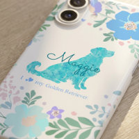 Custom Name Golden Retriever Pastel Blue Floral