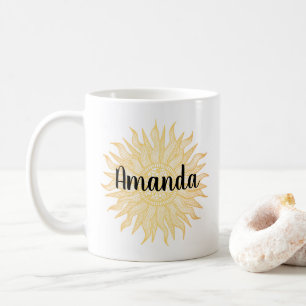 Custom Name Golden Sun Mandala Mug