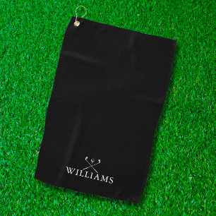 Custom Name Golf Clubs Black And White Golf Towel