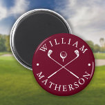 Custom Name Golf Clubs Burgundy And White Magnet<br><div class="desc">Personalise the name to create a classic and stylish golf gift. Ideal for individuals,  golf clubs and as a company gift.
Designed by Thisisnotme©</div>