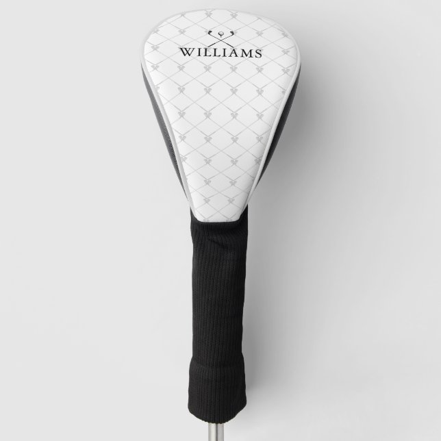 Custom Name Golf Clubs Pattern Black And White Head Cover (Front)