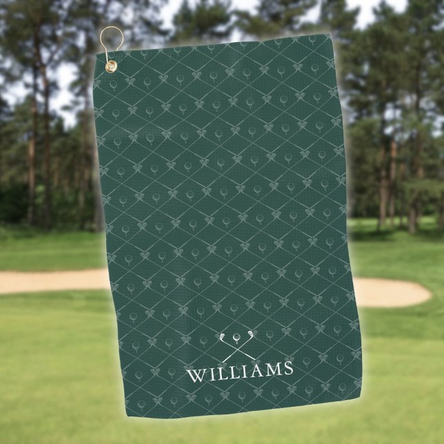 Custom Name Golf Clubs Pattern Emerald Green Towel (Custom Name Golf Clubs Pattern Emerald Green Towel)