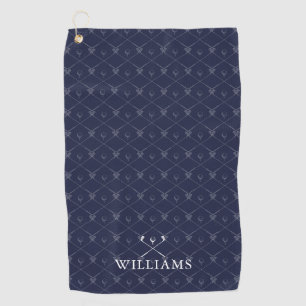 Custom Name Golf Clubs Pattern Navy Blue Towel