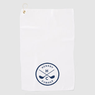 Custom name Golf Clubs, White and Blue Towel