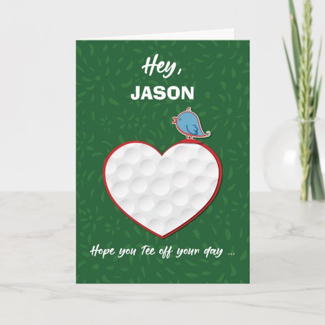 Custom Name Golf Sports Heart Valentine Preteen Card (Front)