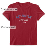 Custom Name Good Vibes Crew Navy Maroon Graphic