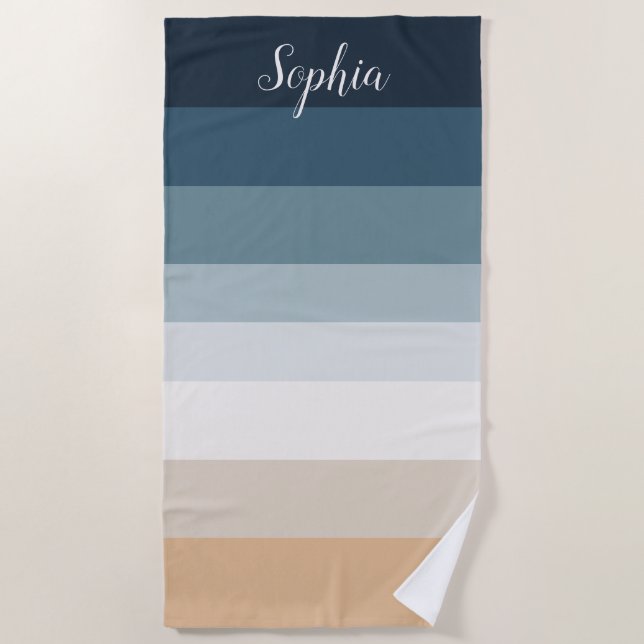 Custom Name Gradient Beach Towel - Navy to Gold (Front)