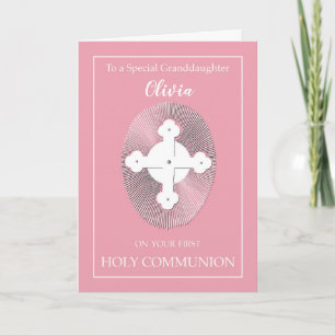Custom Name Granddaughter Communion  Pink w/ Cross Card