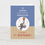 Custom Name Grandson 1st Teddy Bear Balloon Card<br><div class="desc">Your grandson is such a special boy in your lives. That is why on his upcoming 1st birthday celebration you should give him this special and fun card to greet him. Put his name on the customisable front of this one for that more personal touch.</div>