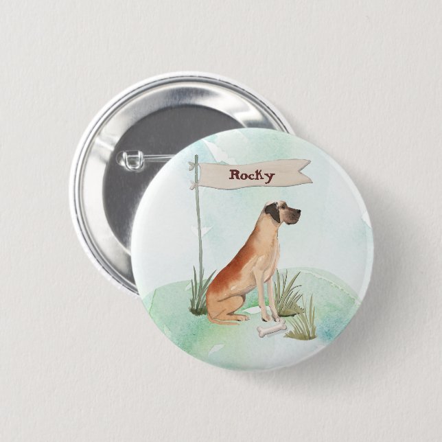 Custom Name Great Dane Pet Dog 6 Cm Round Badge (Front & Back)